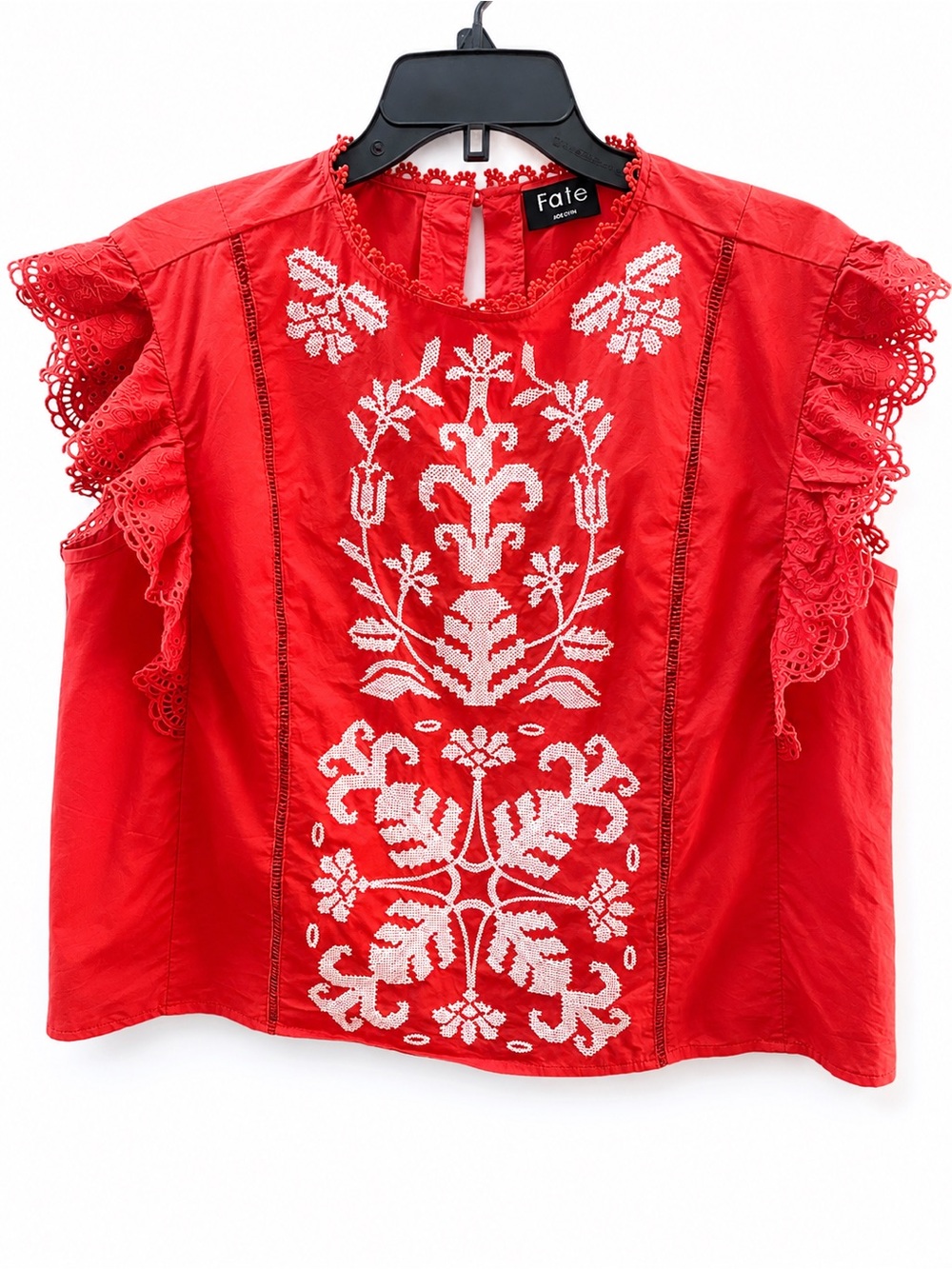 Fate Red Embroidered Flutter Sleeve Camisole
